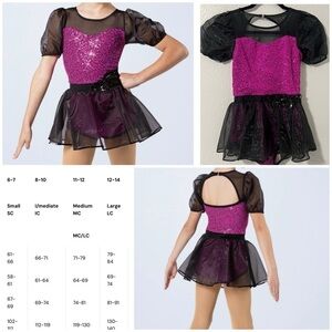 Weissman Girls Large LC (12-14) Plum & Black Dance Costume Sheer Sleeves #13799